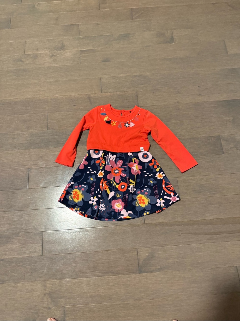 deux par deux Coral Top with Navy Floral Skirt Dress